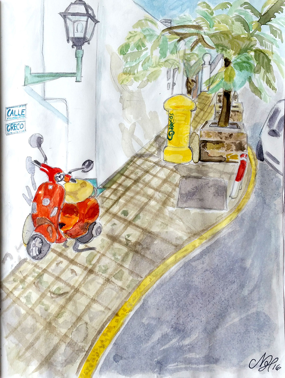 Calle Greco, aquarell on paper - from a street in Gran Canaria